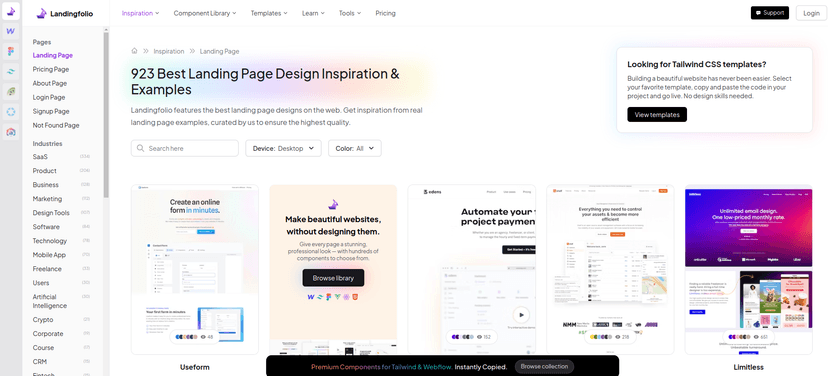 Landingfolio features the best landing page designs on the web. Browse more than 238 landing page design examples in 21 different categories.