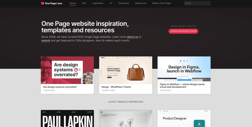 One Page Love is a One Page website design gallery showcasing the best Single Page websites, templates and resources.